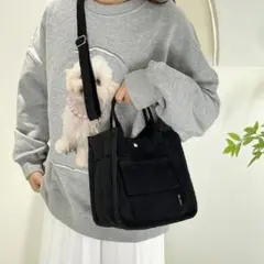 キャンバス　ミニトート　2way　ショルダー　バック　黒　ブラック　大容量