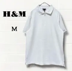 エイチアンドエム　ポロシャツ ホワイト　S ハーフジッパー付き　メンズ　Tシャツ