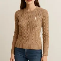 【極美品】ポロラルフローレン人気カラーコットンケーブルセーター ホワイトポニー
