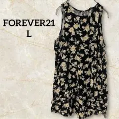 FOREVER21 【L】ノースリーブトップス 黒・花柄 チュニック