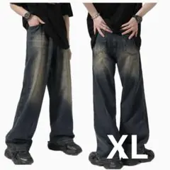 メンズバギーデニム ウォッシュドバギーパンツ レディースパンツヴィンテージ　L