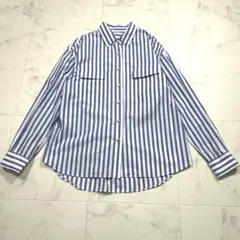 ロペ　【洗える】パールボタン　ストライプシャツ　ブルー
