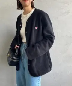 DANTON フリース ノーカラーカーディガン