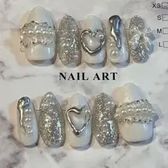 現品⋈﻿ フリルネイル ネイルチップ シルバー
