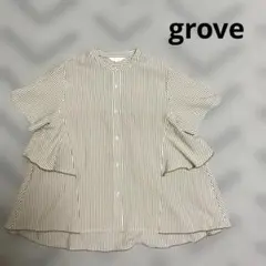 grove ストライプアソートバックフレアブラウス
