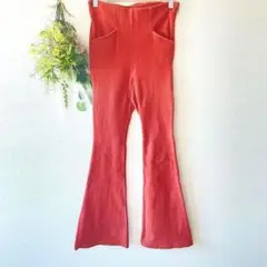 T0169 エモダ　パンツ　美品　オレンジ　S フレアパンツ　ゴム　春　夏　秋
