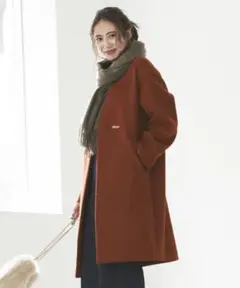 ★美品 オーバーサイズ ノーラペル コート レッド