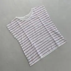 ナチュラルビューティーベーシック ボーダーTシャツ 白紫 コットンポリ 半袖