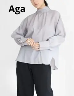 未使用 Aga 2wayシアーブラウス （杢グレー）