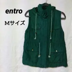 【美品】entro Mサイズ　フード付きダークグリーンベスト