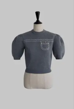 sheller half sleeve stitch knit tops グレー