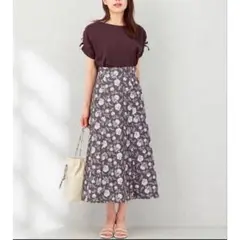 美品★ 【FEROUX】 花柄 フレアスカート ロングスカート (M) グレー