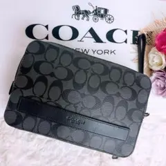 美品☆COACHコーチ セカンドバッグ シグネチャー ブラック メンズ