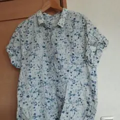 青系花柄 半袖シャツ