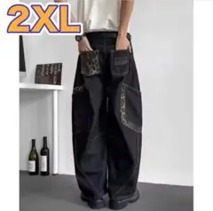 デニムパンツ ワイドパンツ 2XL ブラック メンズ サイドポケット ストリート