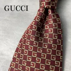 美品 GUCCI グッチ ジャガード G柄 総ロゴ ネクタイ ボルドー ワイン