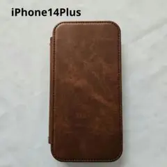 iPhone14Plus カバー ケース 手帳型 ブラウン 茶色