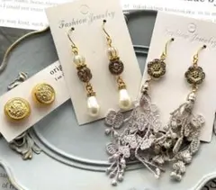 □ ハンドメイドピアス 3点セット まとめ売りS_No.002□