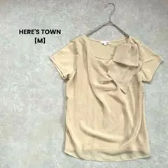 a1637＊HERE'S TOWN デザイン半袖Tシャツ　ベージュ【M】綺麗め