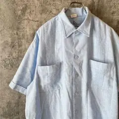 即日発送！キューバシャツ系 青ブルー ゆるダボビッグシルエット メンズ 古着