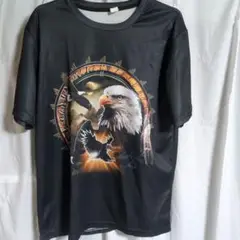 鷲のグラフィックプリント Tシャツ 黒