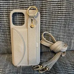 美品　iPhone12/12Pro ケース　グレー　ショルダーストラップ付