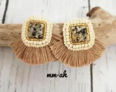 再販♡ダルメシアン刺繍✳フリンジピアス#マロン