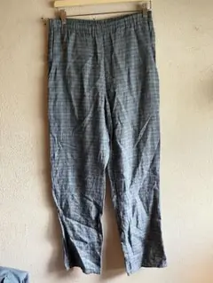 90s FLAX ビンテージ リネン　チェック　テーパード　パンツ　ボトム　青