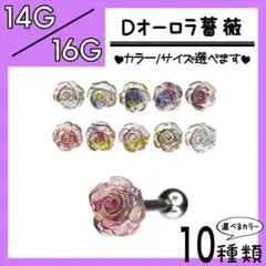∴Dオーロラ薔薇↶ ストレートバーベル 軟骨ピアス ボディピ ニュアンス 1本