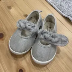【プティマイン】14cm リボン付きシューズ　シルバー