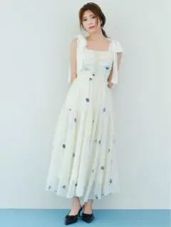 SNIDEL FLOWERCOLLECTIONプリントショルダーリボンワンピース