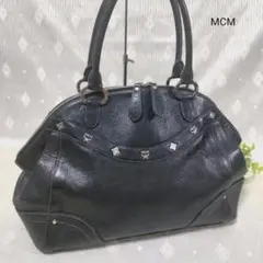 MCM エムシーエム トートバッグ ボストンバッグ レザー ブラック スタッズ
