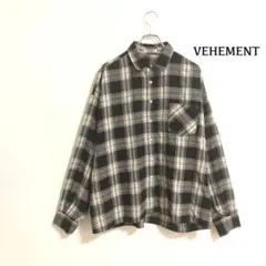 VEHEMENTチェックシャツ　長袖　黒　白　ゆったりめ　ユニセックスa4279