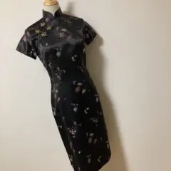 翌日発送 黒 刺繍 膝丈 チャイナドレス 中華 コスプレ 仮装 ハロウィン