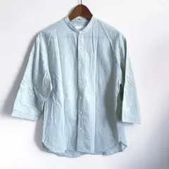 ADAM ET ROPE ノーカラーシャツ　七分袖　リネン混　ミントグリーン　M