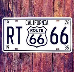 K101 ブリキ看板 Route66 アメリカ雑貨 ホワイト ナンバープレート型