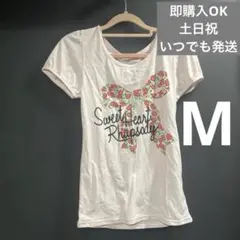 半袖Tシャツ 薄ピンク リボンバラ薔薇 SATIRIC