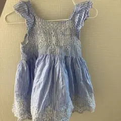 ノースリーブワンピース 90センチ　青と白のストライプ