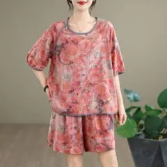 人気新作 セットアップ上下 プリント 薄手 ブラウス ショートパンツ 綺麗め