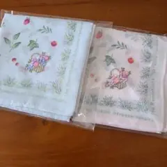 花と果物刺繍ハンカチ2枚セットQueen Marry