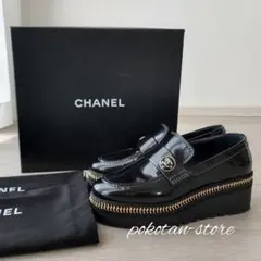 美品【シャネル】ローファー CC チェーン シャイニーカーフスキン 37