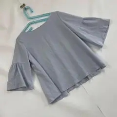 シャツ ブラウス ゆったり ポリエステル 38サイズ グレー フリル袖 かわいい