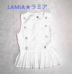 【LAMIA★ラミア】白レース＆きらきらボタン「エレガントなトップス」上質/清楚