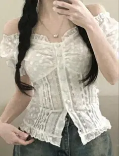 shein オフショルダー ブラウス 白 ホワイト
