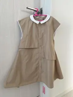 【アンプレガント】kidsベージュ パイピングノースリーブ ワンピース