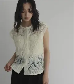刺繍レース シアーベスト ノースリーブブラウス アイボリー hellam