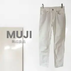 n3【ムジルシリョウヒン】ホワイトデニムテーパードパンツ/人気 ゆる楽 一点物