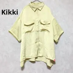 キッキ　半袖シャツ　羽織　サテン　体型カバー　肩落ち　とろみ　イエロー　M