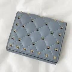 ヴァレンティノ 二つ折り財布 ロックスタッズ ミニウォレット ブルー