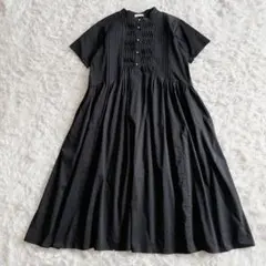 ＊美品【ソーノ】ワンピース　ピンタック　Aライン　ブラック　パール　M